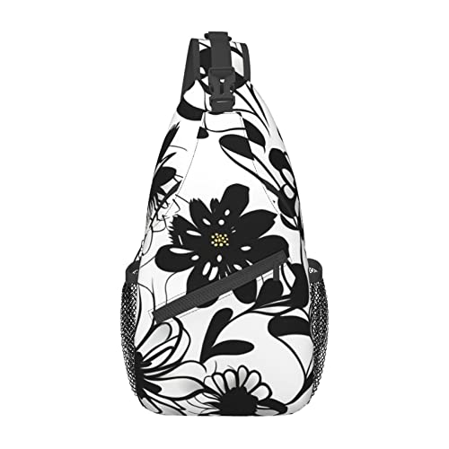 Schultertasche, Schultertasche, Musiknoten-Aufdruck, Umhängetasche, Schultertasche, Brusttasche, Tagesrucksack für Damen und Herren, Reisen, Wandern, Schwarz-weiße Blumen, Einheitsgröße von PIXOLE