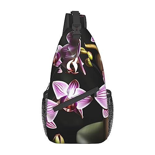 Schultertasche, Schultertasche, Schultertasche, Schultertasche, Brusttasche, Tagesrucksack für Damen und Herren, Reisen, Wandern, Glocken-Orchideen-Muster, Einheitsgröße von PIXOLE