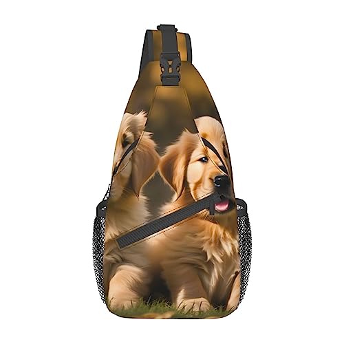 Schultertasche mit Golfball-Aufdruck, Umhängetasche, Schultertasche, Brusttasche, Tagesrucksack für Damen und Herren, Reisen, Wandern, Golden Retriever Hunde Welpen Haustiere, Einheitsgröße von PIXOLE