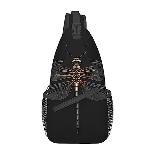 Schultertasche mit Libellen-Aufdruck, Umhängetasche, Schultertasche, Brusttasche, Tagesrucksack für Damen und Herren, Reisen, Wandern, Libelle schwarz, Einheitsgröße von PIXOLE