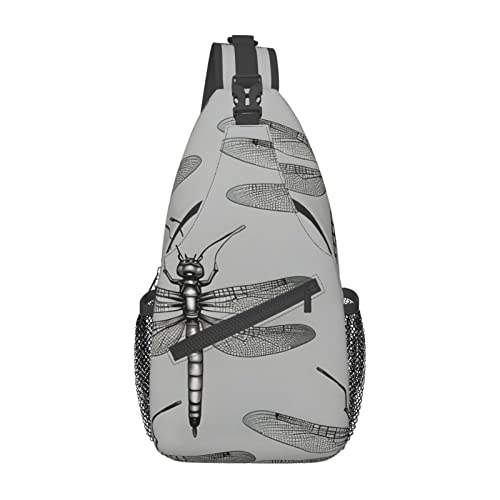 Schultertasche mit Libellen-Aufdruck, Umhängetasche, Schultertasche, Brusttasche, Tagesrucksack für Damen und Herren, Reisen, Wandern, Libellen grau, Einheitsgröße von PIXOLE