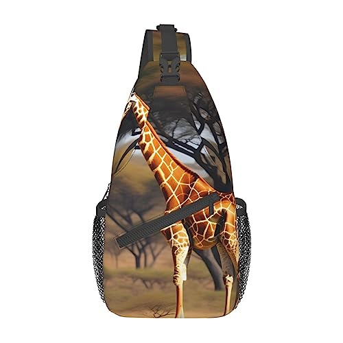 Schultertasche mit afrikanischem Webmuster, Umhängetasche, Schultertasche, Brusttasche, Tagesrucksack für Damen und Herren, Reisen, Wandern, Afrika Giraffe Majestic Tree, Einheitsgröße von PIXOLE