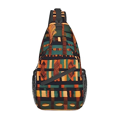 Schultertasche mit afrikanischem Webmuster, Umhängetasche, Schultertasche, Brusttasche, Tagesrucksack für Damen und Herren, Reisen, Wandern, Afrikanisches klassisches Gewebe, Einheitsgröße von PIXOLE