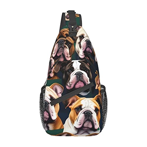 Schultertasche mit niedlichem Goldfisch-Muster, Umhängetasche, Schultertasche, Brusttasche, Tagesrucksack für Damen und Herren, Reisen und Wandern, Niedliche englische Bulldogge, Einheitsgröße von PIXOLE