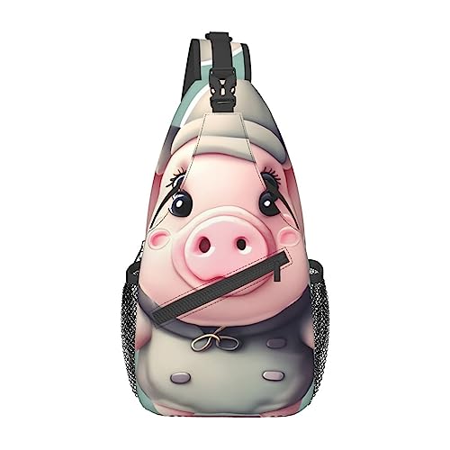 Schultertasche mit niedlichem Schweine-Druck, Crossbody-Schulterruck, Schultertasche, Brusttasche, Tagesrucksack für Damen und Herren, Reisen, Wandern, Süßes Schwein, Einheitsgröße von PIXOLE