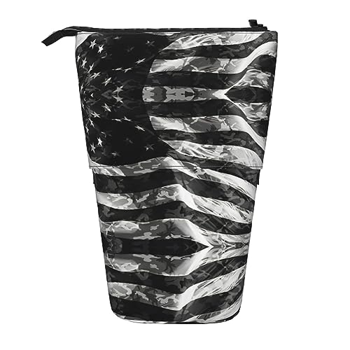 Teleskop Bleistift Tasche Stifthalter Schreibwaren Fall Stand Up Bleistift Fall für Schule Büro Cartoon Alpaka Niedlich Tier, Camouflage Amerikanische Flagge, Einheitsgröße von PIXOLE