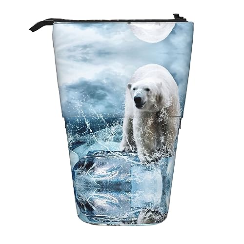 Teleskop Bleistift Tasche Stifthalter Schreibwaren Fall Stand Up Bleistift Fall für Schule Büro Cool Tier Weiß Eisbär, Cool Animal White Eisbär, Einheitsgröße von PIXOLE