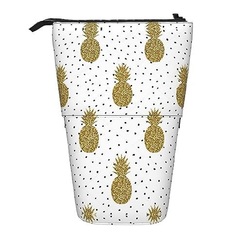 Teleskop Bleistift Tasche Stifthalter Schreibwaren Fall Stand Up Bleistift Fall für Schule Büro Goldener Ananas Hintergrund, Gold Glitter Ananas Obst, Einheitsgröße von PIXOLE