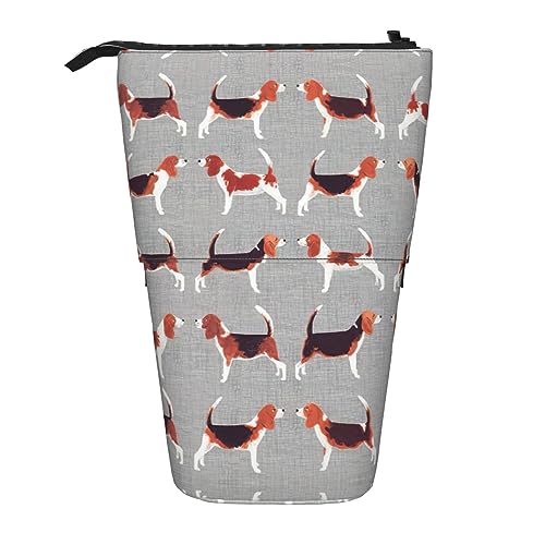 Teleskop Bleistift Tasche Stifthalter Schreibwaren Fall Stand Up Bleistift Fall für Schule Büro Schwarz und Weiß Polka Dot, Beagle-Muster, Einheitsgröße von PIXOLE