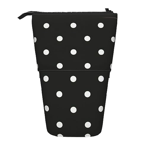 Teleskop Bleistift Tasche Stifthalter Schreibwaren Fall Stand Up Bleistift Fall für Schule Büro Schwarz und Weiß Polka Dot, Scwharz und Weiß gepunktet, Einheitsgröße von PIXOLE