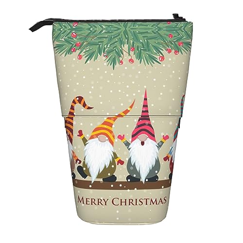 Teleskop Bleistift Tasche Stifthalter Schreibwaren Fall Stand Up Bleistift Fall für Schule Büro Weihnachten Happy Snowman, Weihnachtszwerge, Einheitsgröße von PIXOLE