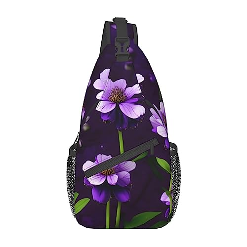 Umhängetasche, Blumenmuster, Violett, Umhängetasche, Schultertasche, Brusttasche, Tagesrucksack für Damen und Herren, Reisen, Wandern, Blühende violette Blumen, Einheitsgröße von PIXOLE