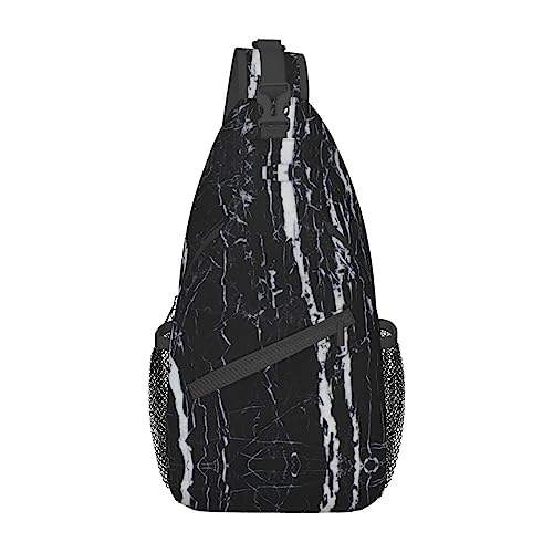 Umhängetasche, Schultertasche, Schultertasche, Schultertasche, Brusttasche, Tagesrucksack für Damen und Herren, Reisen, Wandern, Schwarz-Weißer Marmor, Einheitsgröße von PIXOLE