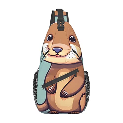 Umhängetasche mit Cartoon-Milchkuh-Druck, Umhängetasche, Schultertasche, Brusttasche, Tagesrucksack für Damen und Herren, Reisen, Wandern, Niedliche Otter, Einheitsgröße von PIXOLE