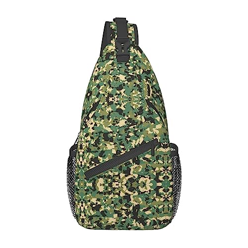 Umhängetasche mit Kaktus-Sukkulenten-Rosen-Druck, Umhängetasche, Schultertasche, Brusttasche, Tagesrucksack für Damen und Herren, Reisen, Wandern, camouflage, Einheitsgröße von PIXOLE