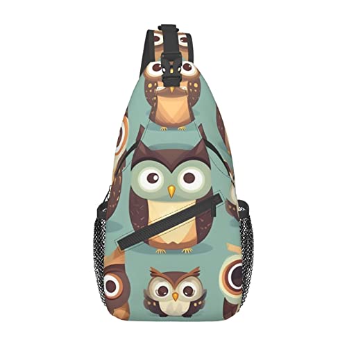 Umhängetasche mit Kunstgitarren-Muster, bedruckt, Umhängetasche, Schultertasche, Brusttasche, Tagesrucksack für Damen und Herren, Reisen, Wandern, Niedliches Eulen-Design, Einheitsgröße von PIXOLE