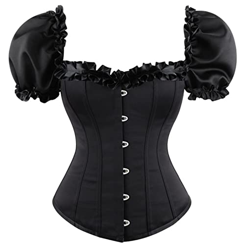PIYAX Schwarz Gothic Korsett Bluse Kurze Puffärmel Overbust Korsetts und Bustiers Taille Trainer Abnehmen Modellierung Riemen Shapewear Frauen von PIYAX