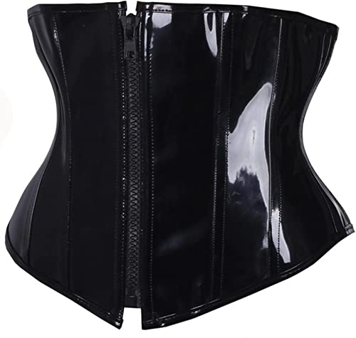 PIYAX Schwarz PVC Leder Steampunk Gothic Wasit Trainer Unterbrustkorsett Bustier von PIYAX