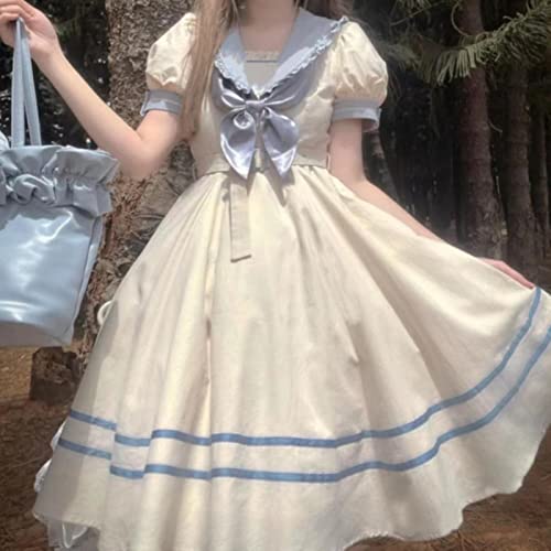 Sommer Damen Lolita Kleid Süßes Kawaii Matrosenkragen Midikleid für Mädchen Japanische Harajuku Preppy Style Fairycore Kleidung von PIYAX