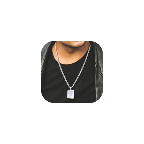 PIYIZ Schwarze Initialen-Halskette für Herren, Venezianerkette aus Edelstahl mit quadratischem Buchstabenanhänger, personalisierte Hundehalsband, amerikanische Flagge, 61 cm, Medium, Edelstahl, Kein PIYIZ Schwarze Initialen-Halskette für Herren, Venezianerkette aus Edelstahl mit quadratischem Buchstabenanhänger, personalisierte Hundehalsband, amerikanische Flagge, 61 cm, Medium, Edelstahl, Kein von PIYIZ