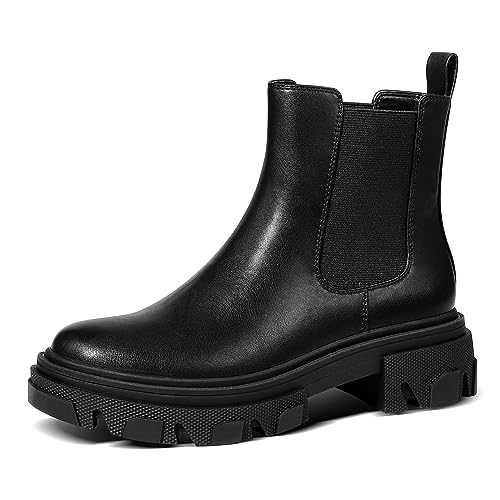 PIZZ ANNU Chelsea Boots Damen Classic Stiefeletten mit Dicker Sohle Elegant Biker Boots Plateau Basic Stiefel EU 36 Schwarz von PIZZ ANNU