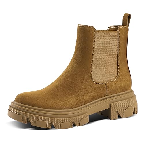 PIZZ ANNU Chelsea Boots Damen Classic Stiefeletten mit Dicker Sohle Elegant Biker Boots Plateau Basic Stiefel EU 41 Braun von PIZZ ANNU