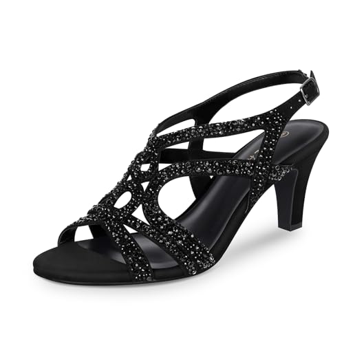PIZZ ANNU Damen Amelia Heels Sandalen Sparkle Crystal Open Toe Slingback High Heel Sandalen Kleid Pumps Schuhe für Party Hochzeit, Schwarz, 42 EU von PIZZ ANNU