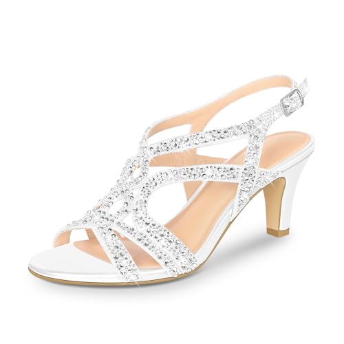 PIZZ ANNU Damen Amelia Heels Sandalen Sparkle Crystal Open Toe Slingback High Heel Sandalen Kleid Pumps Schuhe für Party Hochzeit, Weiss/opulenter Garten, 37 EU von PIZZ ANNU