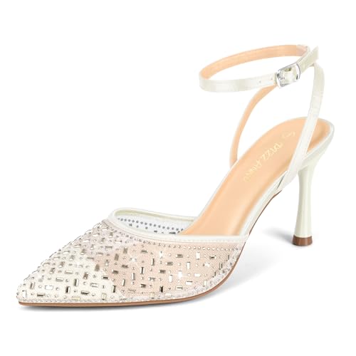 PIZZ ANNU Damen High Heels Strasssteine Knöchelriemen Hohe Schuhe Damen mit Stiletto Absatz Spitze Zehen, perfekt für Party Hochzeit Weiß EU 41 PIZZ ANNU Damen High Heels Strasssteine Knöchelriemen Hohe Schuhe Damen mit Stiletto Absatz Spitze Zehen, perfekt für Party Hochzeit Weiß EU 41 von PIZZ ANNU
