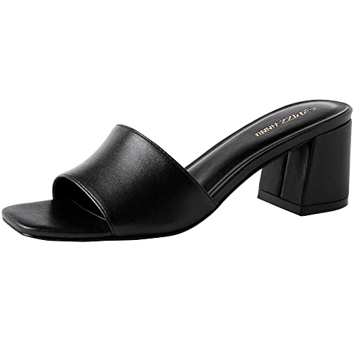 PIZZ ANNU Pantoletten Damen Mit Absatz Bequem Sandalen Damen Sommer Elegant Sandaletten Damen Mit Absatz Sommerschuhe Damen Mit Absatz Schwarz 36 EU Schmal von PIZZ ANNU