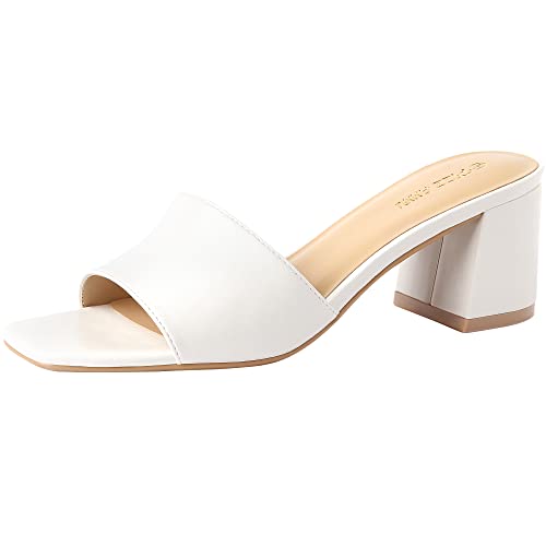 PIZZ ANNU Damen Square Open Toe Heels Sandalen Low Block Chunky Heels Sandalen Slip on Pantoletten Bequem Casual Dress Pumps Schuhe, gebrochenes weiß, 37.5 EU von PIZZ ANNU