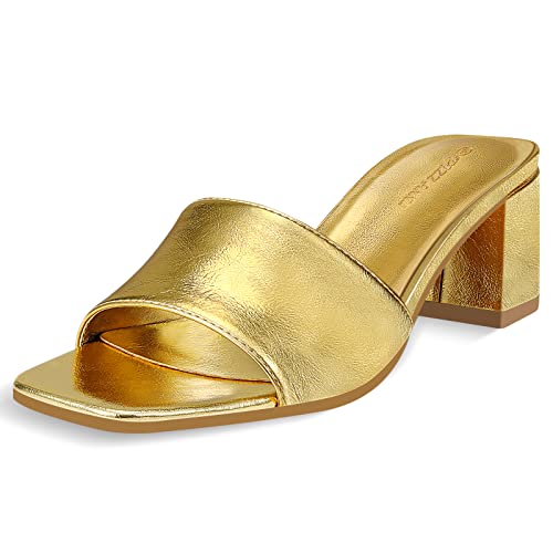 PIZZ ANNU Pantoletten Damen Mit Absatz Bequem Elegant Sandalen Sommer Leichte High Heels Sandaletten Elegante Sommerschuhe Gold EU 36.5 von PIZZ ANNU