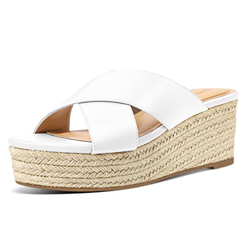 PIZZ ANNU Sandalen Damen Espadrilles Plateau Keilabsatz Frauen Keilsandalen Sandaletten Hausschuhe Pantoletten Elegant Sommer Schuhe Weiß EU 36 von PIZZ ANNU