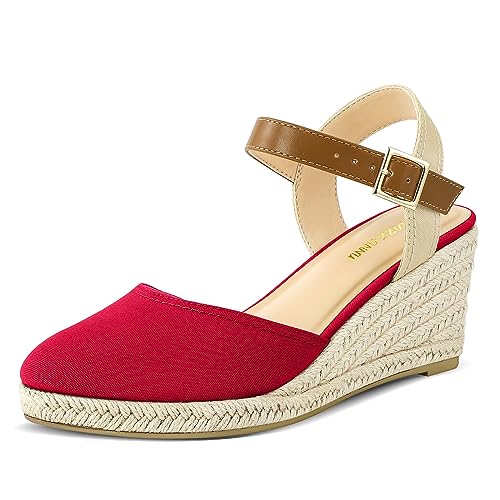 PIZZ ANNU Sandalen Damen Espadrilles Plateau Wedges Sandaletten mit Geschlossene Keilabsatz Sommerschuhe Sommer Pumps Frauen Schuhe Rot EU 38.5 EU Schmal von PIZZ ANNU