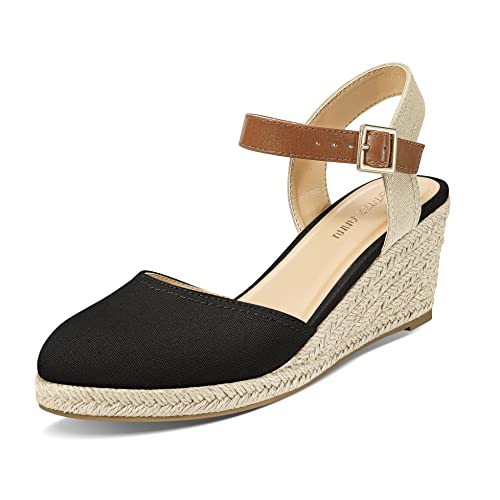 PIZZ ANNU Sandalen Damen Espadrilles Plateau Wedges Sandaletten mit Geschlossene Keilabsatz Sommerschuhe Sommer Pumps Frauen Schuhe Schwarz EU 37 EU Schmal von PIZZ ANNU