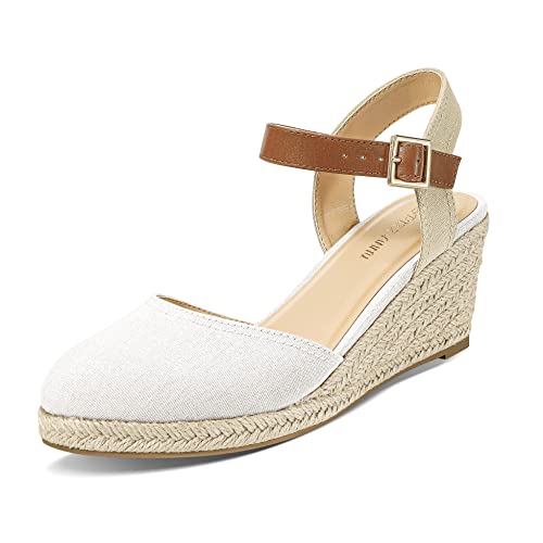 PIZZ ANNU Sandalen Damen Espadrilles Plateau Wedges Sandaletten mit Geschlossene Keilabsatz Sommerschuhe Sommer Pumps Frauen Schuhe Weiß EU 37 EU Schmal von PIZZ ANNU