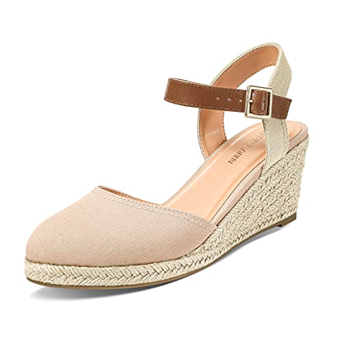 PIZZ ANNU Sandalen Damen Espadrilles Plateau Wedges Sandaletten mit Geschlossene Keilabsatz Sommerschuhe Sommer Pumps Frauen Schuhe Nude EU 38.5 EU Schmal von PIZZ ANNU