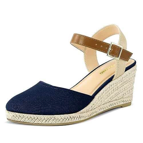 PIZZ ANNU Sandalen Damen Espadrilles Plateau Wedges Sandaletten mit Geschlossene Keilabsatz Sommerschuhe Sommer Pumps Frauen Schuhe Marineblau EU 41.5/42 von PIZZ ANNU