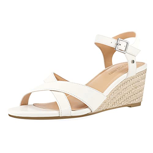 PIZZ ANNU Sandalen Damen Sandaletten Espadrilles mit Keilabsatz Keilsandalen Plateau Espandrillos Sommer Frauen Schuhe Sommerschuhe Weiß 37 EU Schmal von PIZZ ANNU