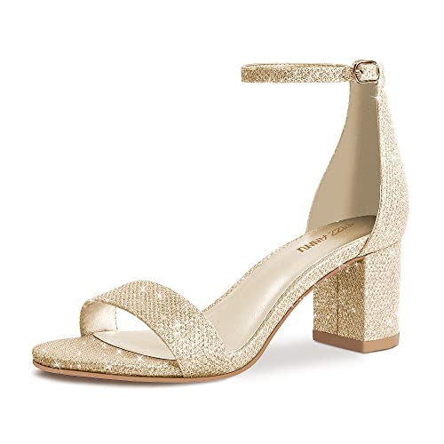 PIZZ ANNU Sandalen Damen mit Absatz Bequem Sandaletten Sommer Elegant Sommerschuhe Klassische Blockabsatz Schuhe Gold EU 39 von PIZZ ANNU