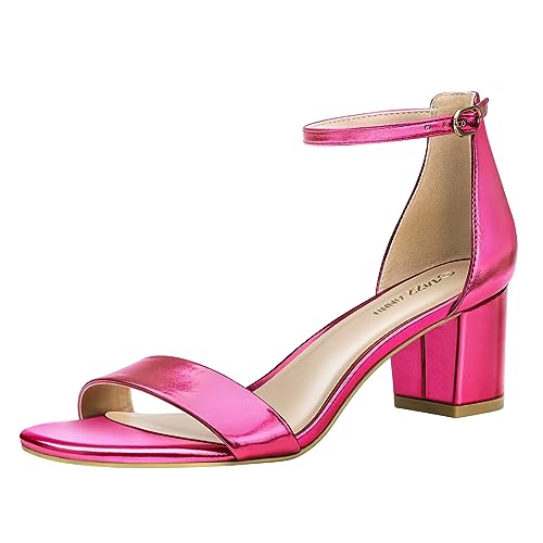 PIZZ ANNU Sandalen Damen mit Absatz Bequem Sandaletten Sommer Elegant Sommerschuhe Klassische Blockabsatz Schuhe Hot Pink 36.5 EU Schmal von PIZZ ANNU
