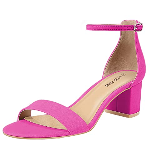 PIZZ ANNU Sandalen Damen mit Absatz Bequem Sandaletten Sommer Elegant Sommerschuhe Klassische Blockabsatz Schuhe Hot Pink Suede EU 37 von PIZZ ANNU
