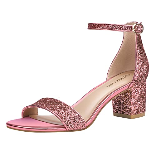 PIZZ ANNU Sandalen Damen mit Absatz Bequem Sandaletten Sommer Elegant Sommerschuhe Klassische Blockabsatz Schuhe Rose Gold EU 37 von PIZZ ANNU