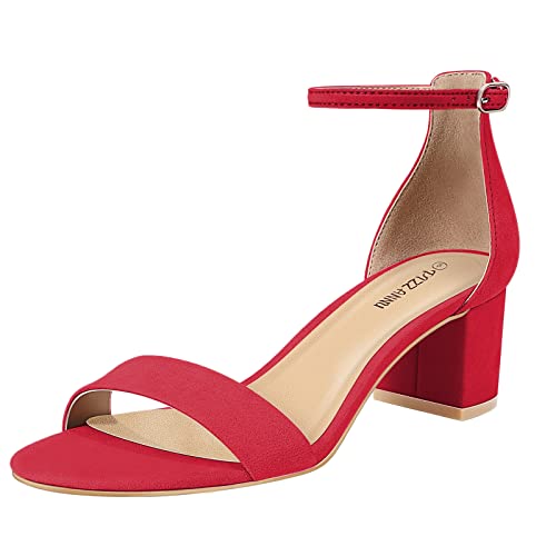 PIZZ ANNU Sandalen Damen mit Absatz Bequem Sandaletten Sommer Elegant Sommerschuhe Klassische Blockabsatz Schuhe Red Suede EU 37 von PIZZ ANNU