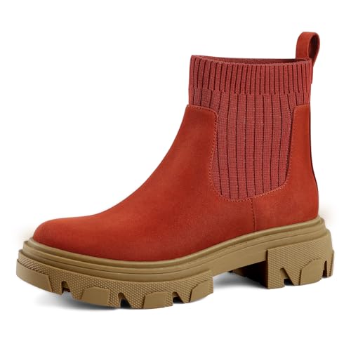 PIZZ ANNU Stiefeletten Damen Elegant Chelsea Boots mit Dicker Sohle Classic Winter Stiefel Basic Biker Boots Rot EU 40 von PIZZ ANNU