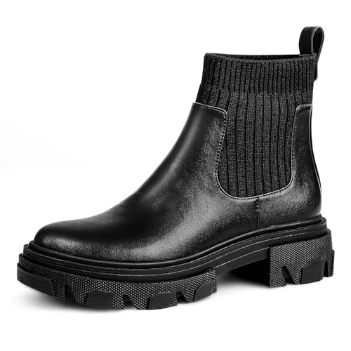 PIZZ ANNU Stiefeletten Damen Elegant Chelsea Boots mit Dicker Sohle Classic Winter Stiefel Basic Biker Boots Schwarz EU 40 PIZZ ANNU Stiefeletten Damen Elegant Chelsea Boots mit Dicker Sohle Classic Winter Stiefel Basic Biker Boots Schwarz EU 40 von PIZZ ANNU