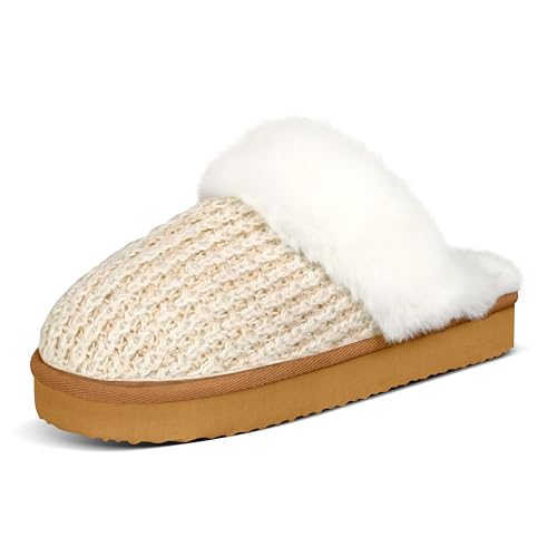 PIZZ ANNU Warme Hausschuhe Damen Winter Plüsch Rutschfeste Plattform Flauschig Pantoffeln mit Memory Foam Slippers für Innen/Außen Creme 36/37 EU von PIZZ ANNU