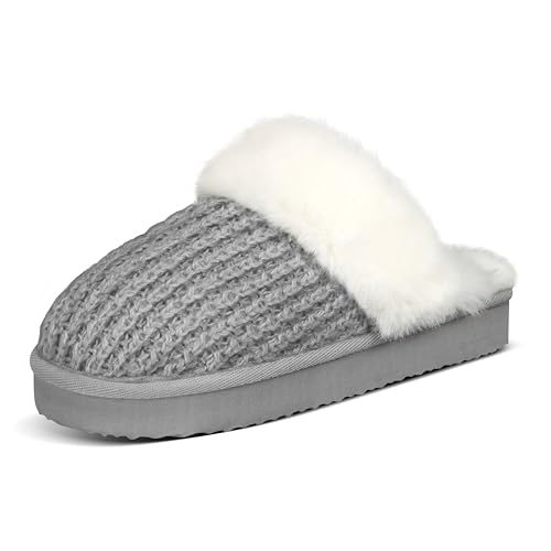 PIZZ ANNU Warme Hausschuhe Damen Winter Plüsch Rutschfeste Plattform Flauschig Pantoffeln mit Memory Foam Slippers für Innen/Außen Grau 42/43 EU von PIZZ ANNU