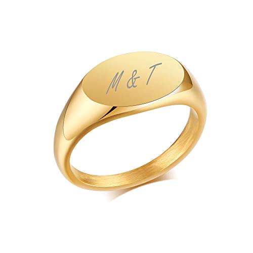 18 Karat Gold gefüllter Edelstahl Zarter Oval/Herz Siegelring für Frauen Mädchen Stapelbar Chunky Layering Ring Band Pinky Ring Stilvoller Ring für Frauen, Sonderanfertigung, Größe,size 52 (16.6) von PJ JEWELLERY