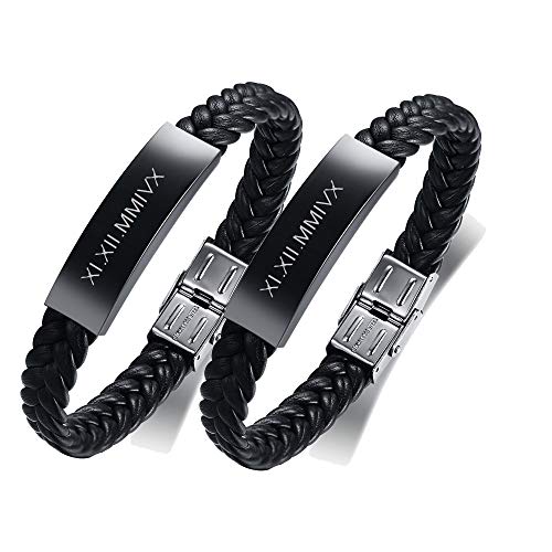 PJ JEWELLERY 1 bis 3 PC personifizierten gravieren Namen Jede mögliche Mitteilung Edelstahl umsponnenes ledernes Armband Identifikation-Armband für Mann-Jungen von PJ JEWELLERY